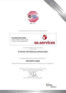 Zertifikat se.services DIN 14675-2:2018