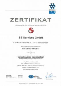 Zertifikat se.services Qualitätsmanagement Zertifizierung Bau